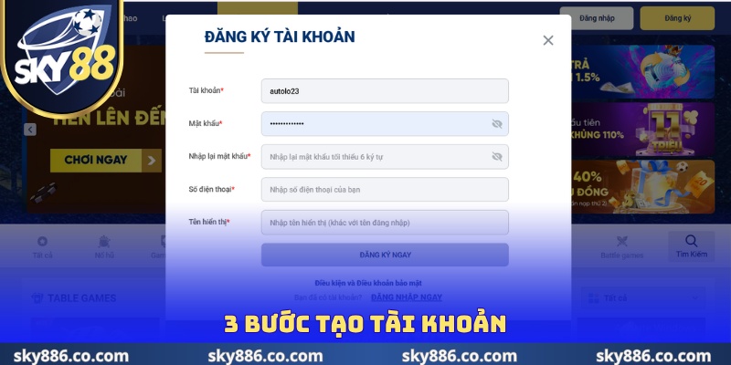 3 bước tạo tài khoản