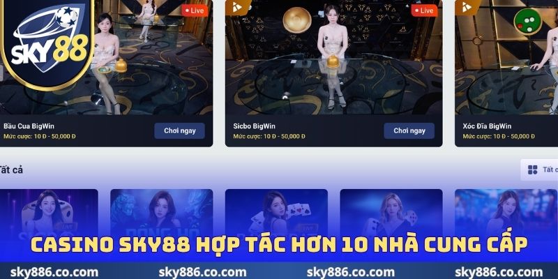 Casino Sky88 đang hợp tác hơn 10 nhà cung cấp