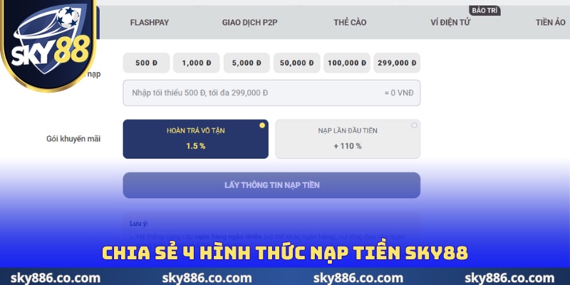 Chia sẻ 4 hình thức nạp tiền SKY88